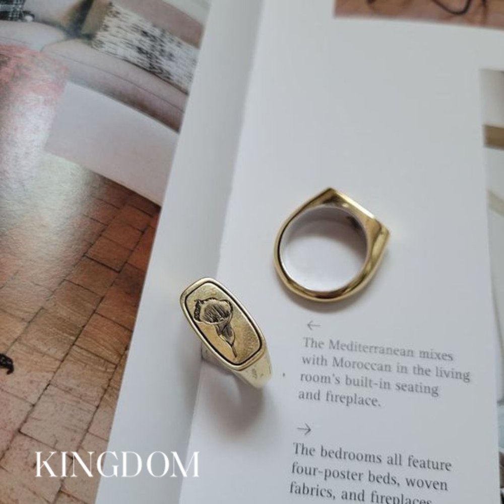Brass Egyptian Calla Lily Signet Ring